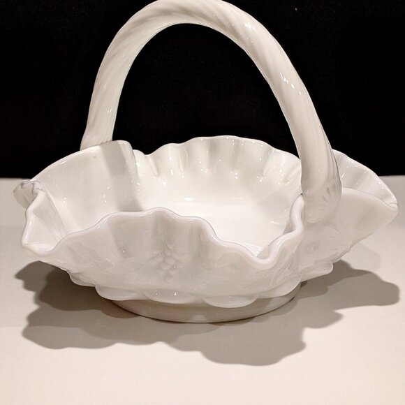 Westmoreland Milk Glass Basket with Grape Motif - Picture 2 of 6